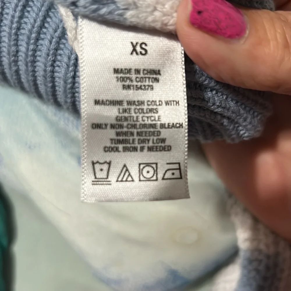 Aeropostale Blue and White Ribbed Knit Cropped Cardigan with Tie Detail
